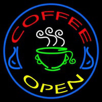 Round Coffee Open Neontábla