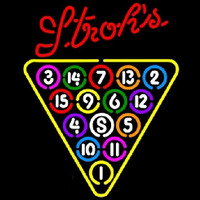 Strohs 15 Ball Billiards Pool Beer Sign Neontábla