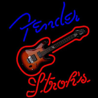 Strohs Fender Blue Red Guitar Beer Sign Neontábla
