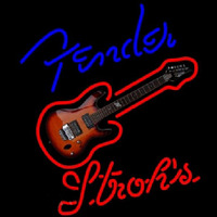 Strohs Fender Blue Red Guitar Beer Sign Neontábla