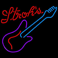 Strohs Guitar Purple Red Beer Sign Neontábla