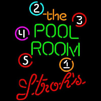 Strohs Pool Room Billiards Beer Sign Neontábla