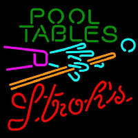 Strohs Pool Tables Billiards Beer Sign Neontábla