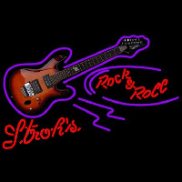 Strohs Rock N Roll Electric Guitar Beer Sign Neontábla