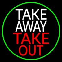Take Away Take Out Oval With Green Border Neontábla
