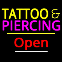 Tattoo And Piercing Open Yellow Line Neontábla