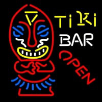 Tiki Bar Open Palm Tree Bamboo Hut Neontábla