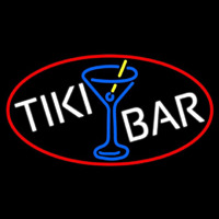 Tiki Bar Wine Glass Oval With Red Border Neontábla