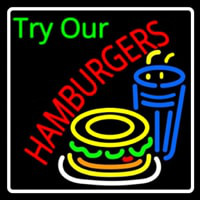 Try Our Hamburgers Logo With Border Neontábla