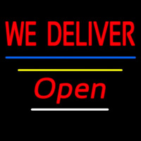 We Deliver Open Blue And Yellow Line Neontábla