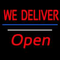 We Deliver Open White Line Neontábla