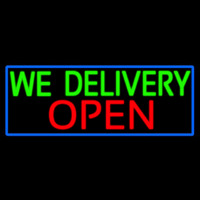 We Deliver Open With Blue Border Neontábla