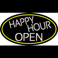 White Happy Hour Open Oval With Yellow Border Neontábla