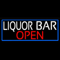 White Liquor Bar Open With Blue Border Neontábla