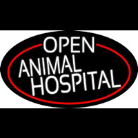 White Open Animal Hospital Oval With Red Border Neontábla