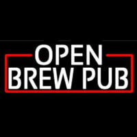 White Open Brew Pub With Red Border Neontábla