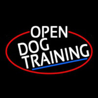 White Open Dog Training Oval With Red Border Neontábla