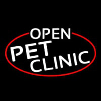 White Open Pet Clinic Oval With Red Border Neontábla