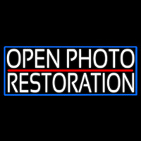 White Open Photo Restoration With Blue Border Neontábla