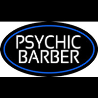 White Psychic Barber With Blue Border Neontábla