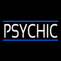 White Psychic With Blue Line Neontábla