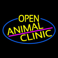 Yellow Animal Clinic Oval With Blue Border Neontábla