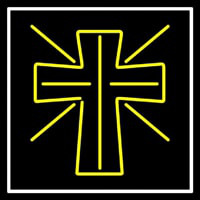 Yellow Christian Cross Neontábla