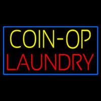 Yellow Coin Op Laundry Blue Border Neontábla