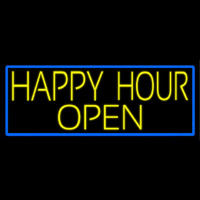 Yellow Happy Hour Open With Blue Border Neontábla