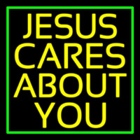 Yellow Jesus Cares About You Neontábla