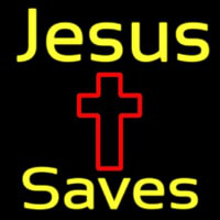 Yellow Jesus Saves With Cross Neontábla