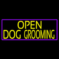 Yellow Open Dog Grooming With Purple Border Neontábla